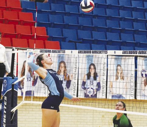 ??? lines up the kill shot during Greenwood district victory over Monahans. photo by Graycee Underhill