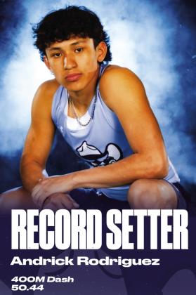 Andrick Rodriguez shattered a 34-year-old school record in the 400m with a blazing 50.44 at the Monahans Sandhills Relays! He also placed 3rd in the 200m (23.29) and helped the 1,600m relay (3:21.94) take 1st, leading the Rangers to a team title.