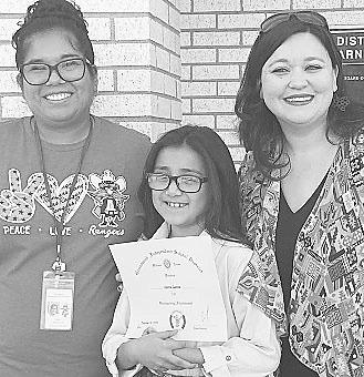 First Six-Weeks Superintendent’s Awards went to: 1st Grade - Adrien Orozco, Thomas Thornton, Roslynn Tindle, Bennett Troyer, Griffin Urias; 2nd Grade - Gabriella Gardner; 3rd Grade - Karina Garcia; 4th Grade - Carsyn Rubio; 5th Grade - Krystabell Lowe; 6th Grade - Coryn Diaz; 7th Grade - Addyson Adame; 8th Grade - Abigail Brooks; 9th Grade Lauren White; 10th Grade - Abbagayle Roberts; 11th Grade - Maria Valenzuela Acosta; and 12th Grade - Gael Cervantes.