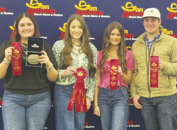 The Greenwood Senior Livestock Judging team of Tatum Bales, Karlee Robinett, Addison Fontenot, and Cade Watkins, finished second at the San Antonio Livestock Judging competition. The group competed against 201 other FFA teams from all across Texas. Tatum Bales won 1st place individual overall and received the top FFA scholarship from the San Antonio stock show and rodeo.