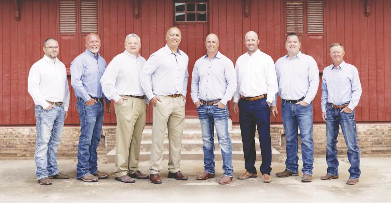 Left to Right: Trustee John Bowman, Trustee John Ellis, Superintendent Ariel Elliott, Secretary Joe Flores, President Justin Brooks, Trustee Justin Hollums, Trustee Dusty Robertson, Vice President Justin Outlaw