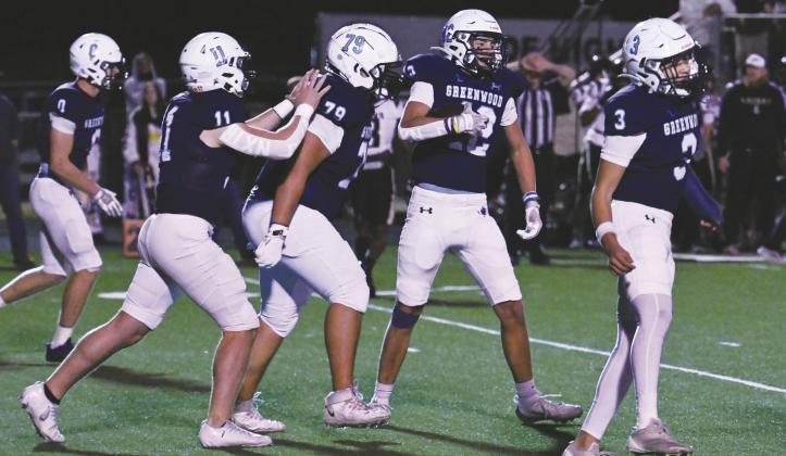 The Ranger’s defense celebrates another Dakota Underhill interception.