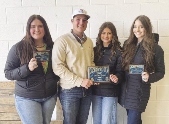 The Greenwood FFA team of Tatum Bales, Cade Watkins, Addison Fontenot and Karlee Robinett were the 1st place team at the Jack County Livestock Judging contest. Individual results were: Tatum Bales - 1st place, Karlee Robinett - 4th place, Addison Fontenot - 17th and Cade Watkins 26th. The contest had a total of 369 individuals and 83 teams. Congratulations to our GHS team on a job well done!