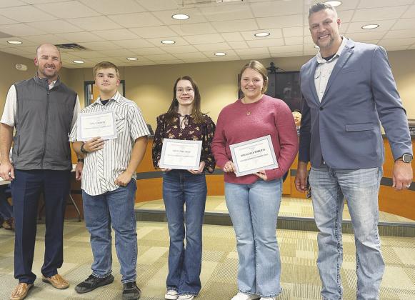 Semester 1 Second 6 Weeks Superintendent Awards 9th Grade - Dax Cornett, 10th Grade - Ethan Rybolt (not pictured), 11th Grade Cheyenne Gray, 12 Grade - Abbagayle Roberts.