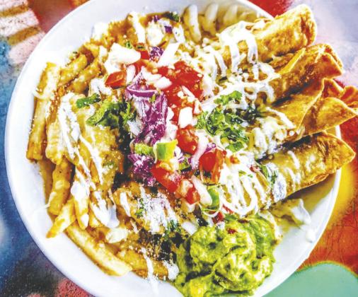 Crispy chicken flautas topped with tomato consommé and Oaxaca cheese were served as a special this week at Chill N Vibe in Greenwood, located in the former Ranger Station building on FM 307.