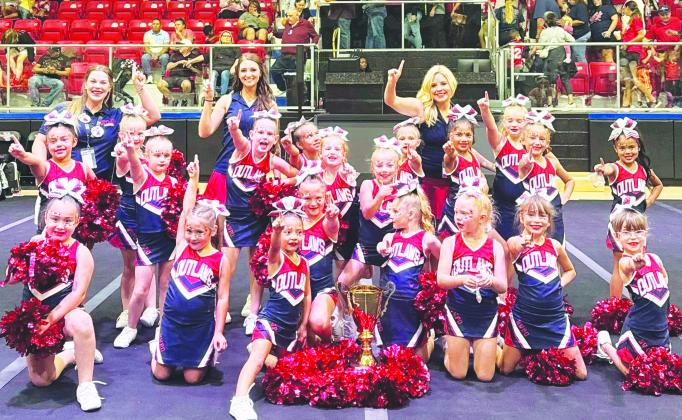Freshman Outlaws cheer squad won first place at the P5 Sports League Cheerleading Competition held Sunday, Oct. 12 in Midland.