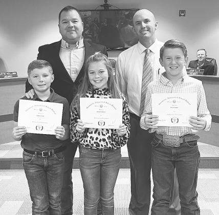 The Greenwood Superintendent Award for the Second Six-Weeks was presented to intermediate students: 3rd Grade - Caden Pickett; 5th Grade - Kacey Robertson; and 4th Grade - Micah Golden. Not pictured is 5th Grade - Hannah Bridges.