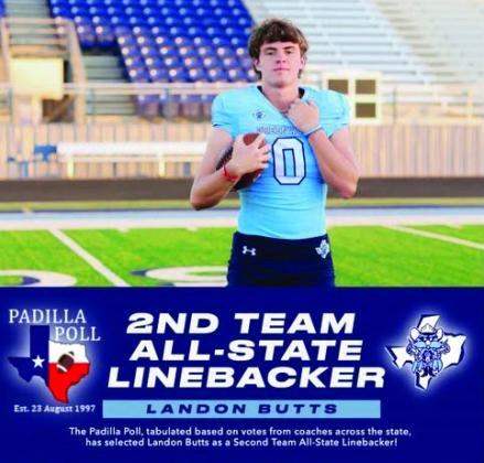 Greenwood High School Senior Landon Butts has been named a 2nd Team All-State Linebacker by the Padilla Poll, coaches across the state vote in the poll.