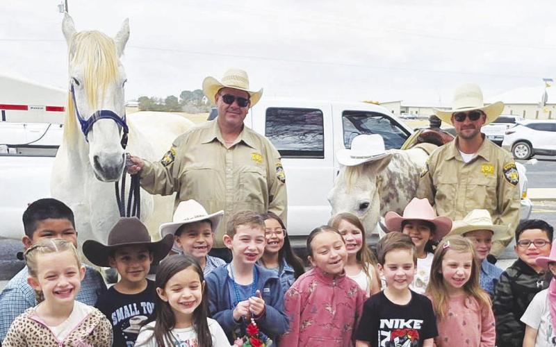Students at Greenwood ISD got a special Texas Independence Day visit March 2 when the Midland County Sheriff’s Office Mounted Patrol stopped by campus. Deputies introduced students to their horses and gave them the chance to pet the four-legged partners.
