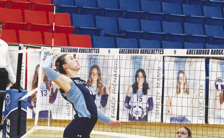 ??? lines up the kill shot during Greenwood district victory over Monahans. photo by Graycee Underhill