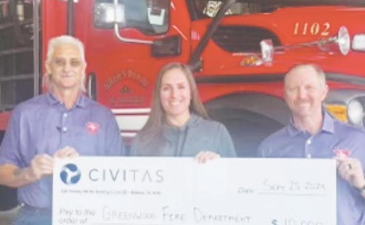 The Greenwood Volunteer Fire Department received a $10,000 donation