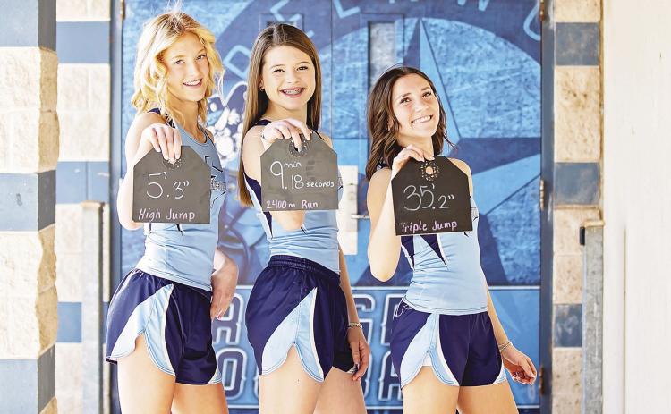 Three Greenwood Middle School Rangerettes each broke a track record at last Thursday’s track meet. Andree Baer – High Jump (5’3”), Micah Kendrick – 2400m (9:18.79), Averi Click – Triple Jump (35’2”)