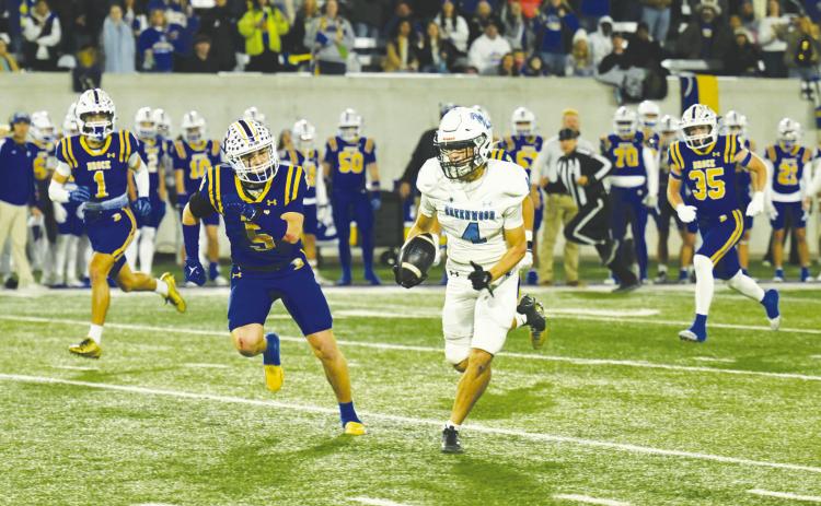 Greenwood’s Dylan Payton races for a touchdown in the Class 4A DII Regional Finals against Brock at Abilene Christian University to tie the game at 14-14.