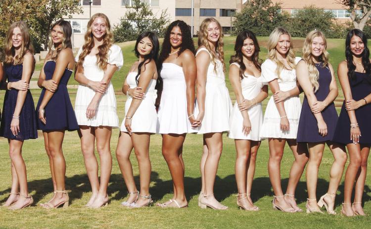 2026 Homecoming Queen Court: Bella Martinez, sophomore duchess; Hannah Bridges, freshman duchess; Hannah Zarate, junior duchess; Mae Savage, senior queen candidate; Emily Perez, senior queen candidate; Angel Smith, senior queen candidate; Brylee Savage, senior queen candidate; Azul Arreola, senior queen candidate; Brighton Savage, senior queen candidate; Mattelyn Kutzner, sophomore duchess; Kirsten Ramos, freshman duchess; and Giselle Velaquez, junior duchess. Photo courtesy, GHS photographer, Aevyn Beaird.