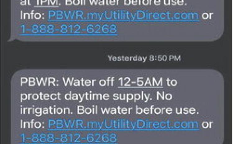 A screenshot from a Park Water customer shows just a few of the many shutoff and boil water alerts sent in recent months.