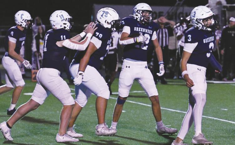 The Ranger’s defense celebrates another Dakota Underhill interception.
