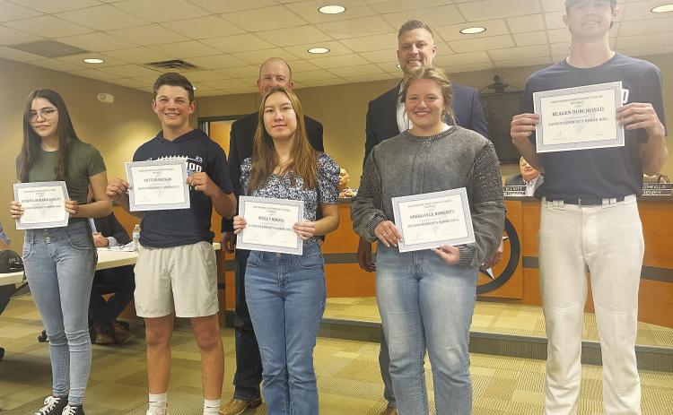 Superintendent's Honor Roll for the 3rd and 4th Six Weeks. Pictured are: 9th Grade Keren Gandara Garcia, 9th Grade Sutton Medlin, 10th Grade Molly Rooks, 11th Grade Abbagayle Roberts, and 12th Grade Reagen Burchfield. Not pictured are 10th Grade Aileny Miranda Ricero, 11th Grade Tatum Bales, and 12th Grade Presley Watzl.