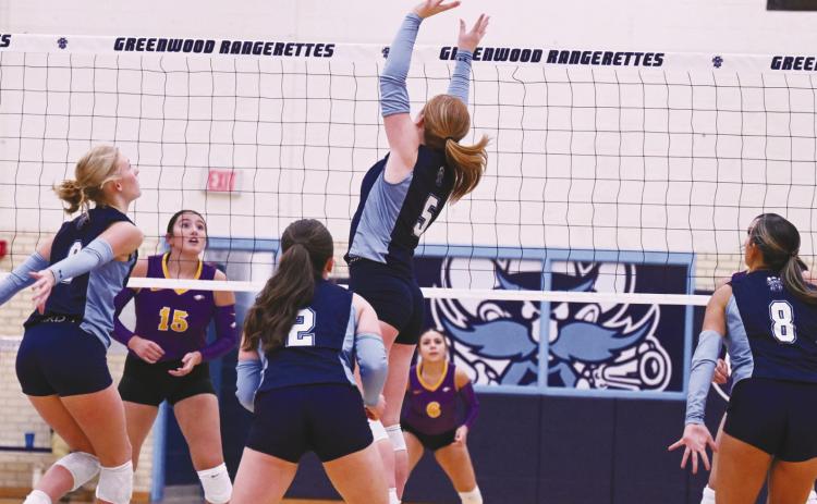 Emily Jones looks for the perfect spot to set the ball during direct action earlier this season against the Pecos Eagles.