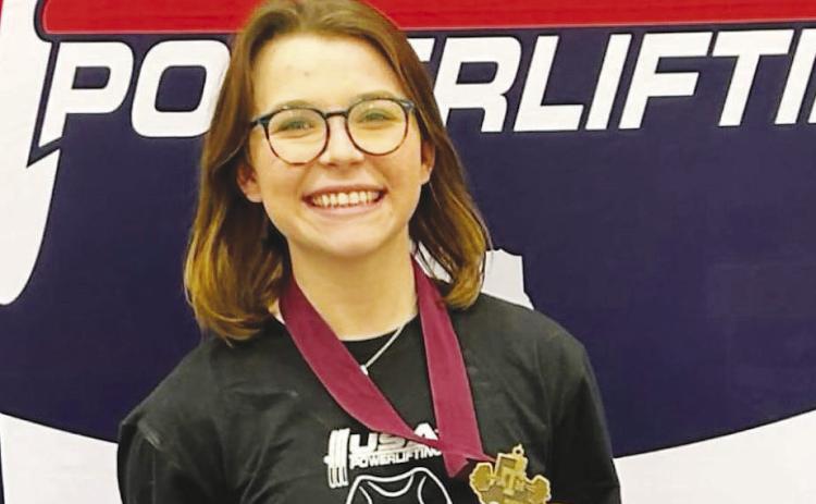 Myka Ditmore took first place at the Aggie Showdown. Her lifts were 292.1 squar, 154.3 bench, 314.1 deadlift.