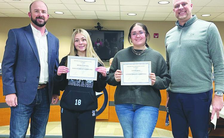 Superintendent's Honor Roll, 3rd Six Weeks Greenwood High School. 10th Grade: Brynlee Dutton and 12th Grade: Tatum Bales. (Not Pictured) 11th Grade: Rylee Rubio.