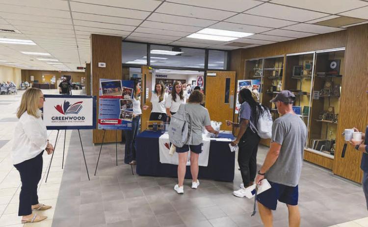 The Greenwood Education Foundation offered “Back-2-School Blessings” this week for GISD teachers returning to prepare for the first day of school Monday, Aug. 10. Greenwood High School teachers picked up small gifts on their way into the library, where the foundation provided breakfast.