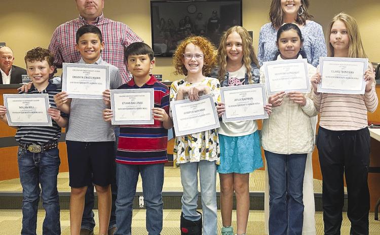 Superintendent's Honor Roll, 3rd and 4th Six Weeks - 3rd Grade Nolan Hill, 3rd Grade Braden Enkelmann; 4th Grade Ethan Ballinas, 4th Grade, Harper Kovarik, 5th Grade Ayla Rauman, 4th Adamari Gonzalez, and 5th Grade Claire Winters.
